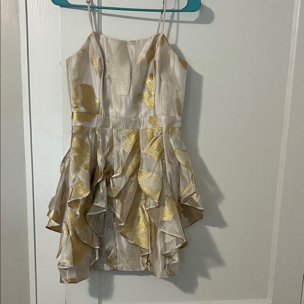 Willa Story Gold and Cream Ruffle Dress